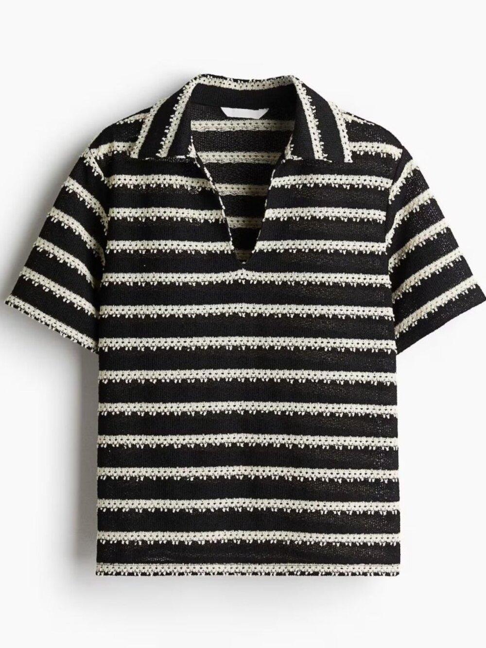 NWT H&M Black and Cream Striped Short-Sleeve Knit Polo